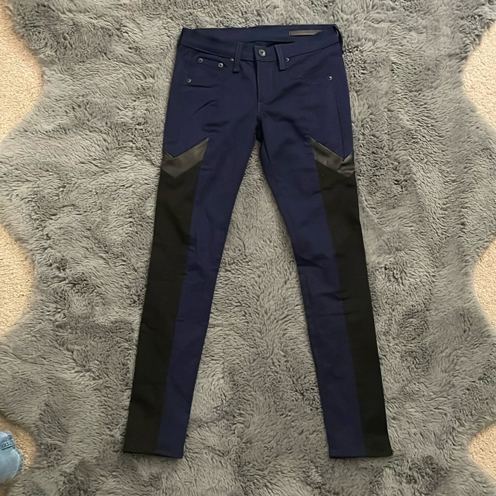 rag & bone Grand Prix Navy and Black Jean with Leather Accents
